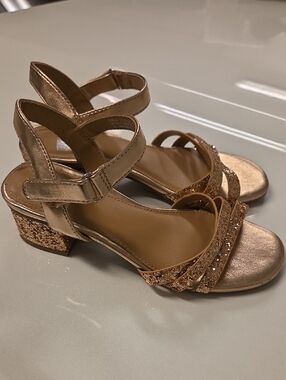 DV by Dolce Vita Rose Gold Glitter Block Heel Sandals